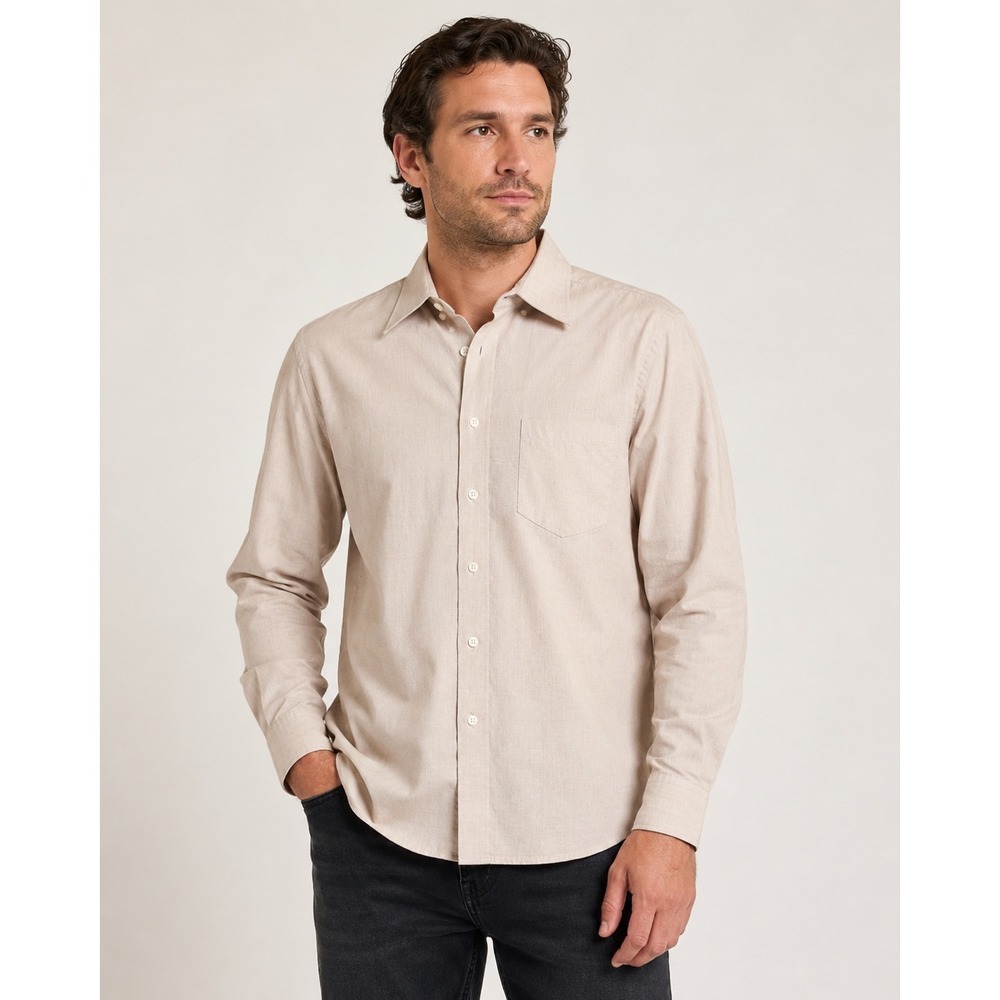 Oscar de la Renta Mens Tan Wrinkle Resistant Dress Shirt 15.5 32/33 Beige L/S